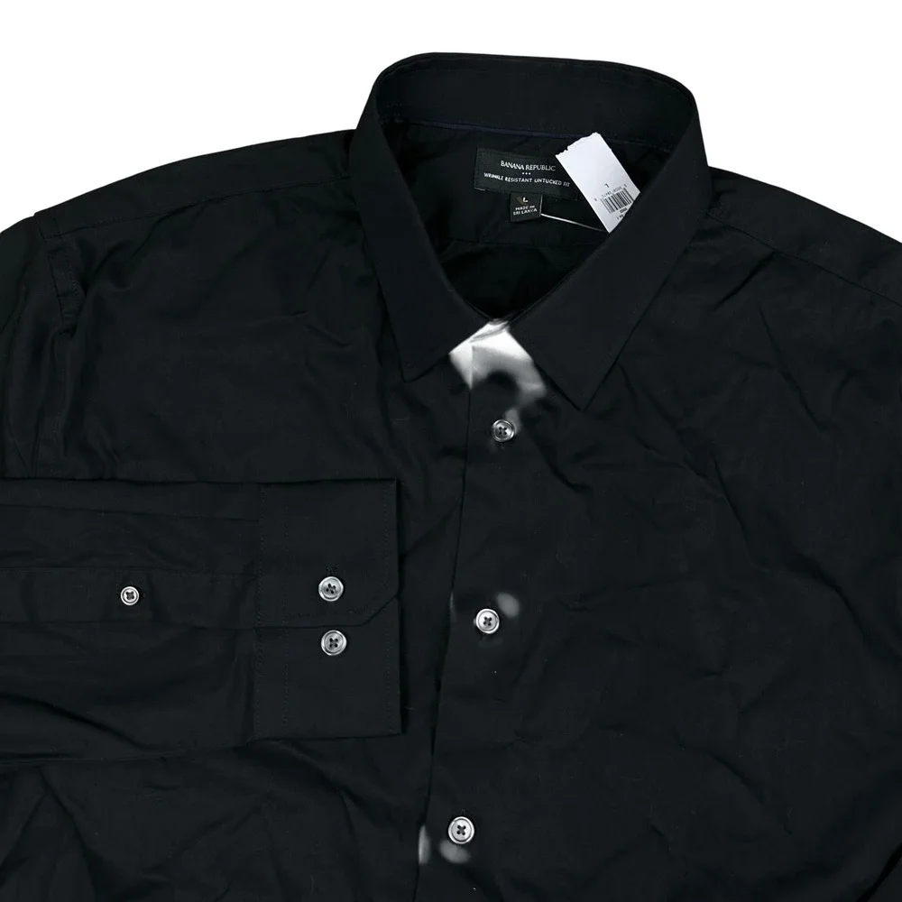 Banana Republic Black Wrinkle Resistant Untucked Fit Button Down Shirt Mens L